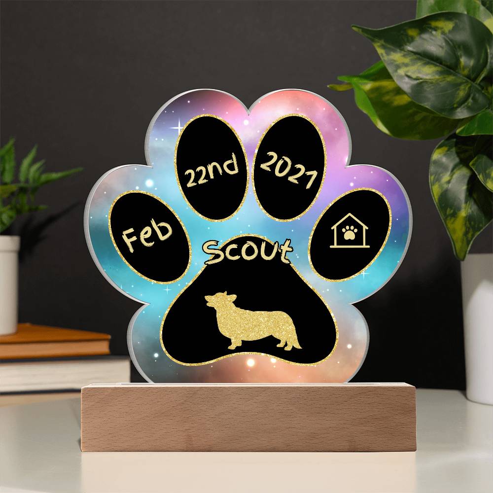 Pembroke Welsh Corgi - Personalized Dog Gotcha Day 7" Acrylic Paw Print Plaque