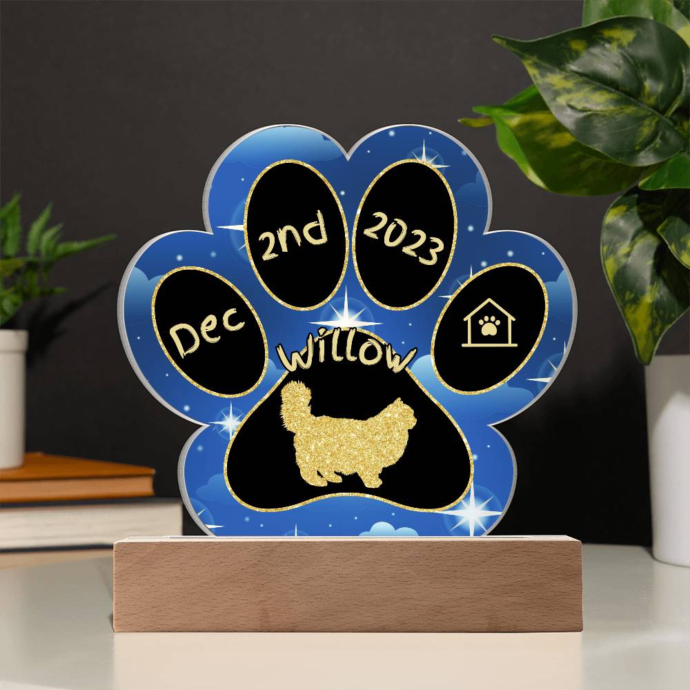 Ragdoll cat 7 inch acrylic Gotcha Day paw print plaque custom