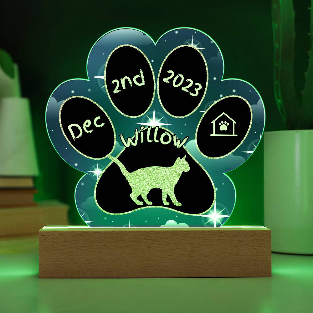 Egyptian Mau cat 7" Gotcha Day acrylic plaque with personalized paw print