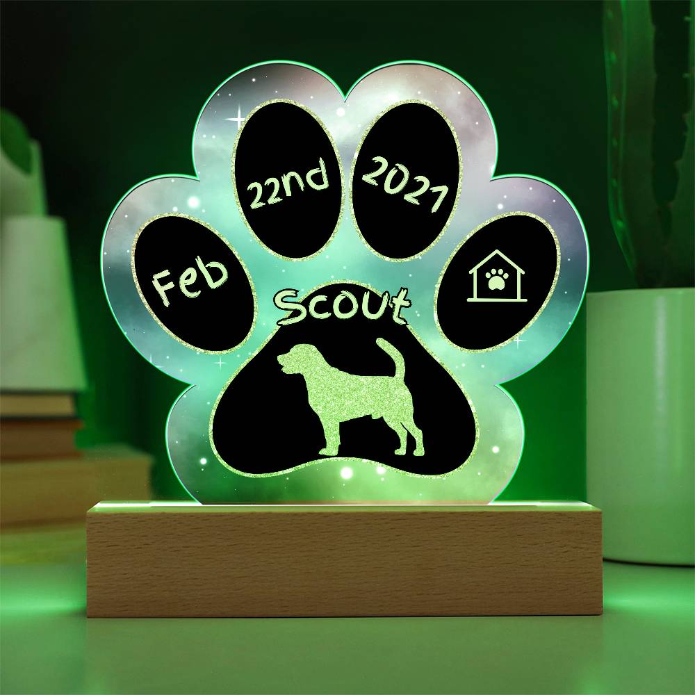 7" Acrylic Paw Print Plaque - Beagle Personalized Dog Gotcha Day Gift - Doggie Welcome Home Present