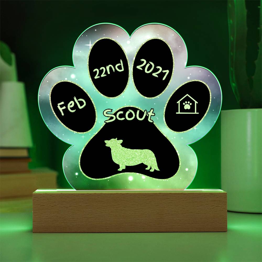 Pembroke Welsh Corgi - Personalized Dog Gotcha Day 7" Acrylic Paw Print Plaque
