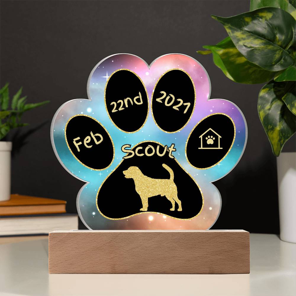 7" Acrylic Paw Print Plaque - Beagle Personalized Dog Gotcha Day Gift - Doggie Welcome Home Present