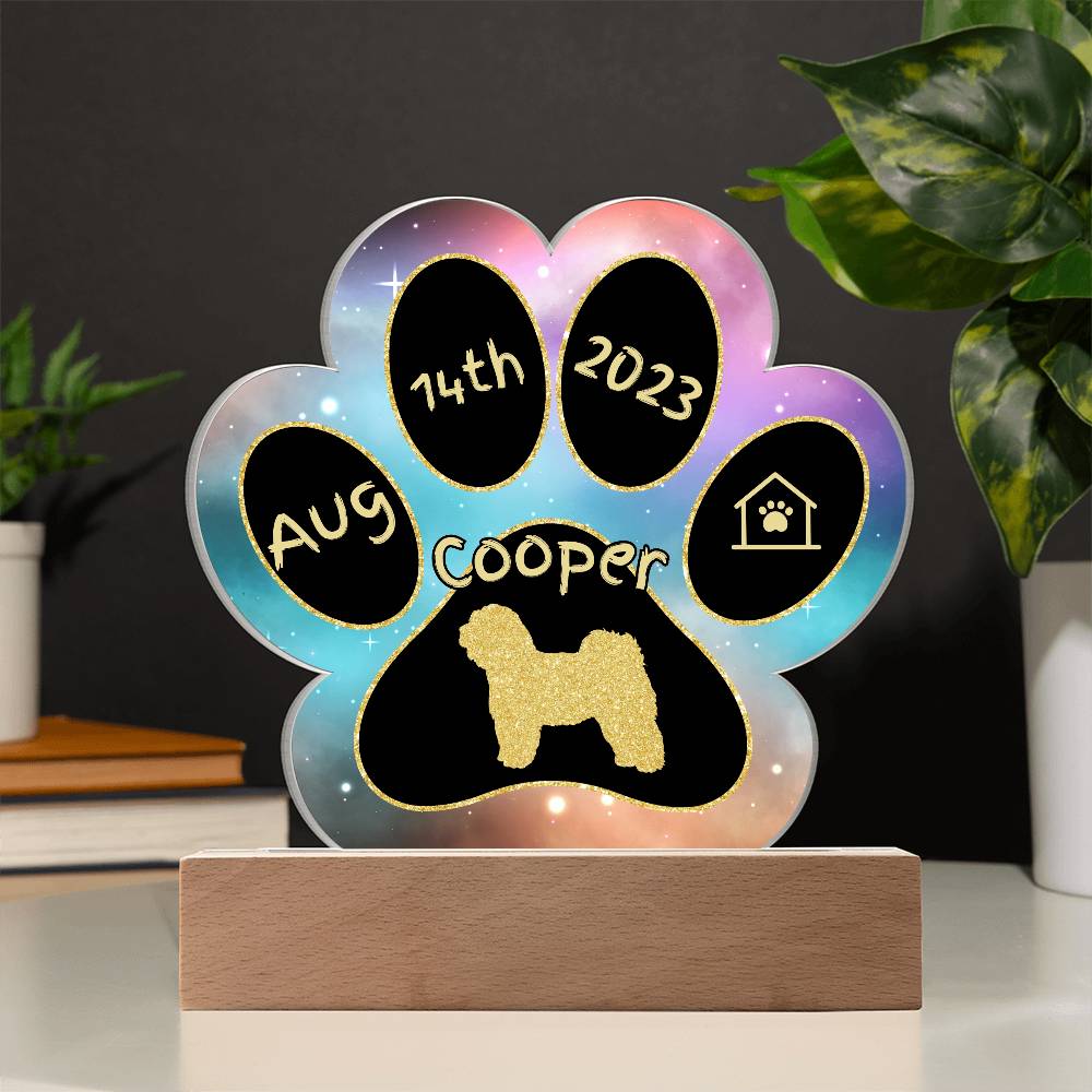 Tibetan Terrier - Personalized Dog Gotcha Day 7" Acrylic Paw Print Plaque