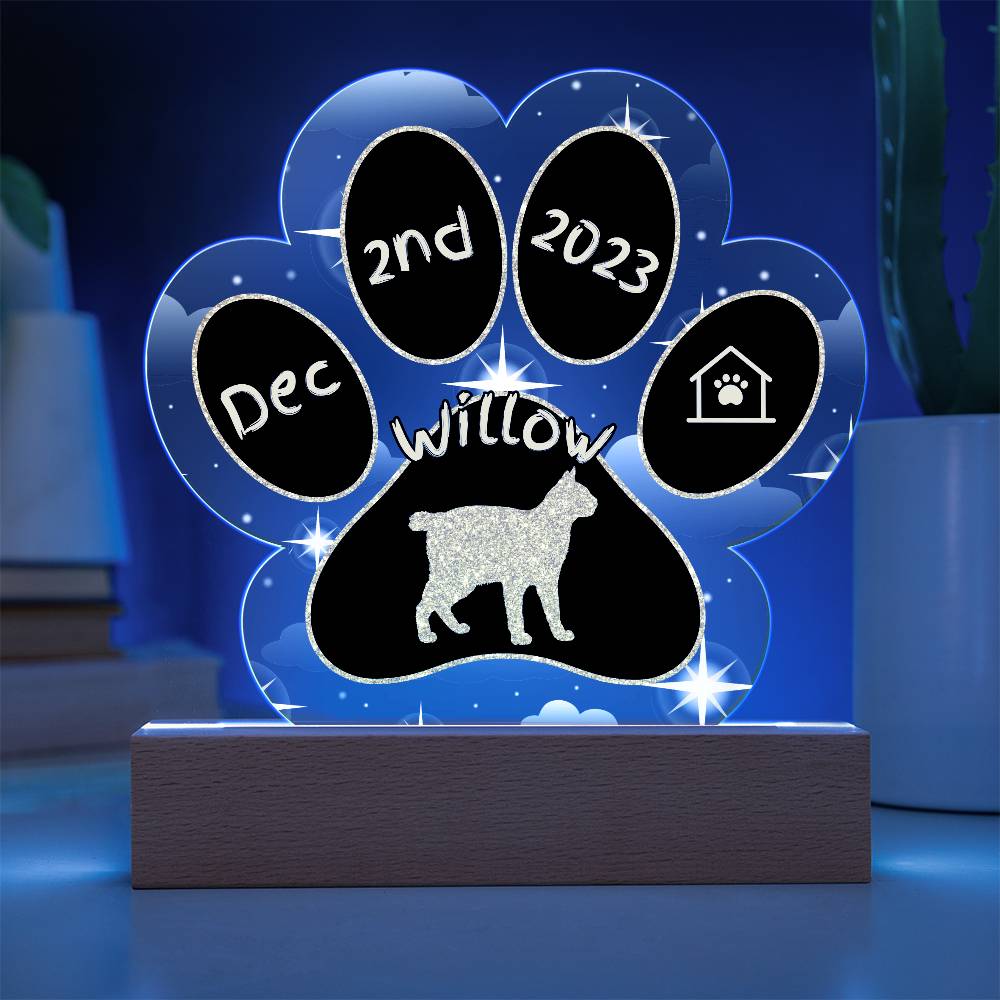 Toybob cat 7 inch personalized acrylic Gotcha Day paw print plaque