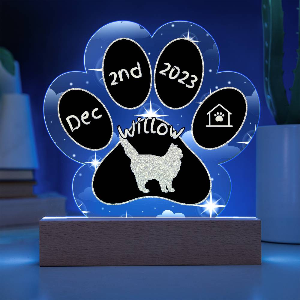 Siberian cat 7 inch acrylic Gotcha Day plaque with custom paw print