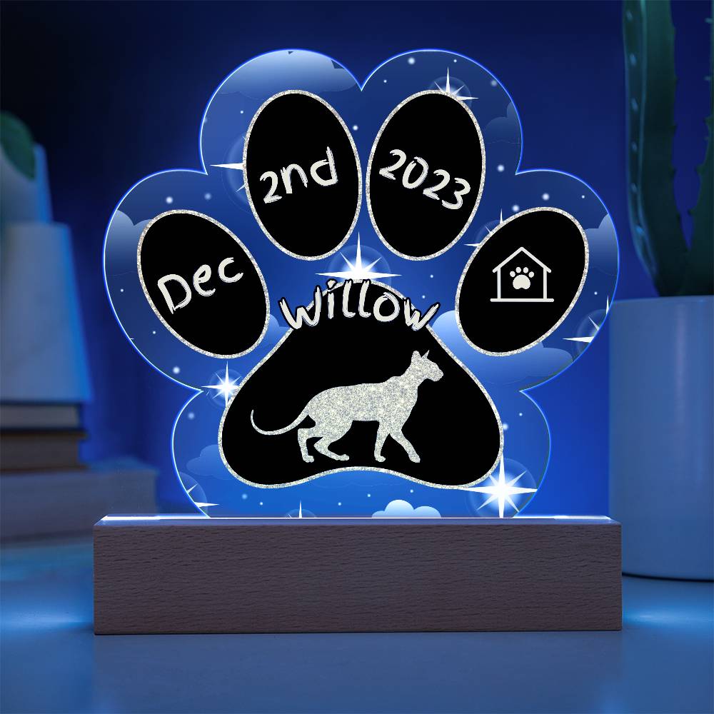 Peterbald cat personalized 7 inch Gotcha Day paw print acrylic plaque