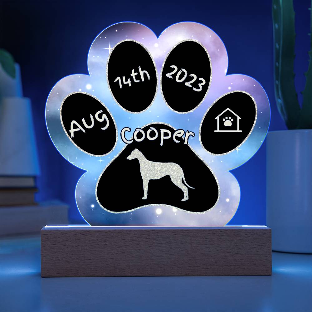 Greyhound - Personalized Dog Gotcha Day 7" Acrylic Paw Print Plaque