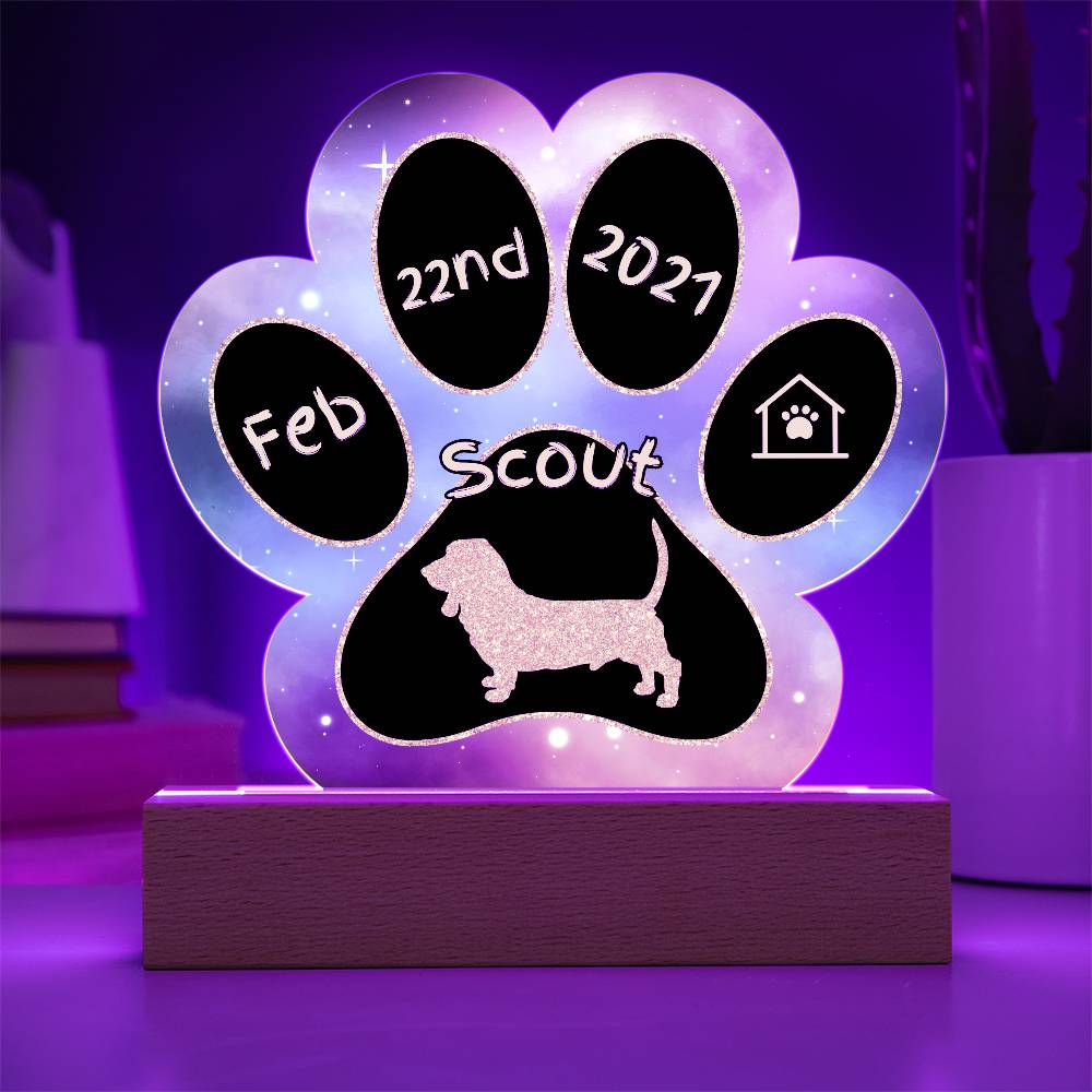 Basset Hound - Personalized Dog Gotcha Day 7" Acrylic Paw Print Plaque