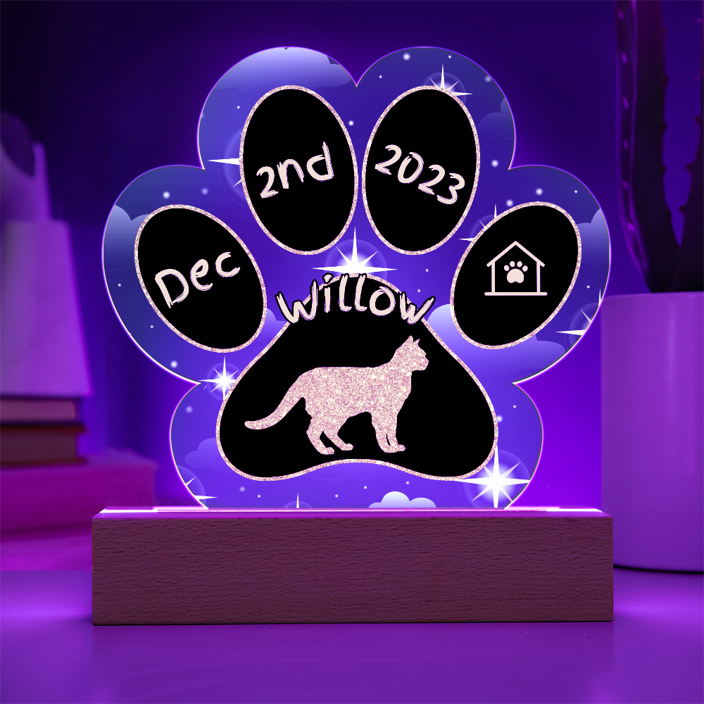 Raas cat 7 inch Gotcha Day paw print plaque acrylic personalized