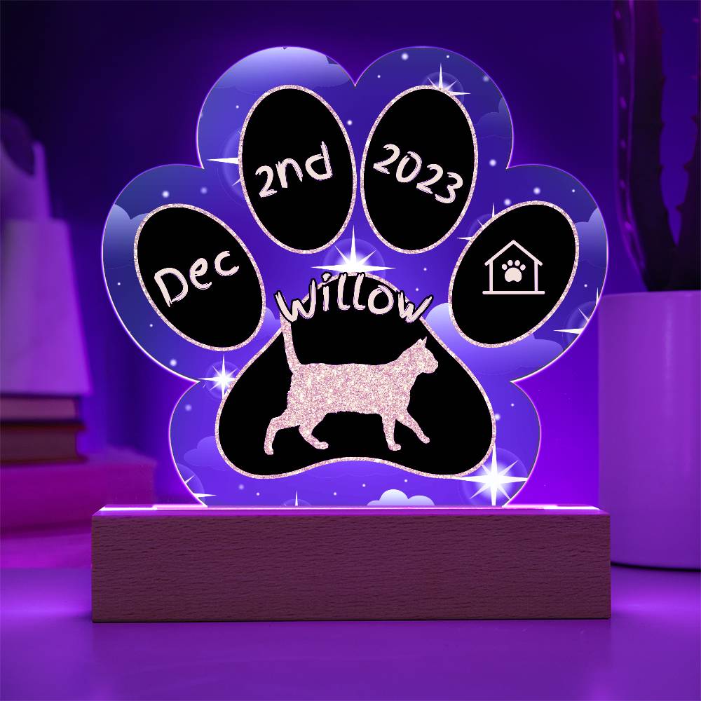 Brazilian Shorthair cat custom 7" acrylic Gotcha Day paw print plaque