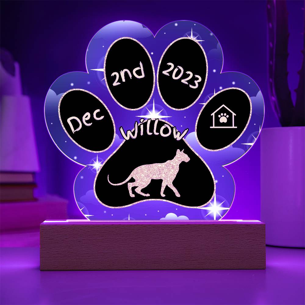 Peterbald cat personalized 7 inch Gotcha Day paw print acrylic plaque