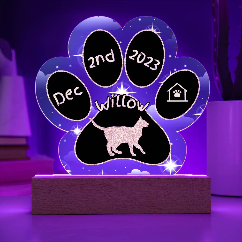 7" Acrylic Paw Print Plaque - Havana Brown Cat Personalized Gotcha Day Gift
