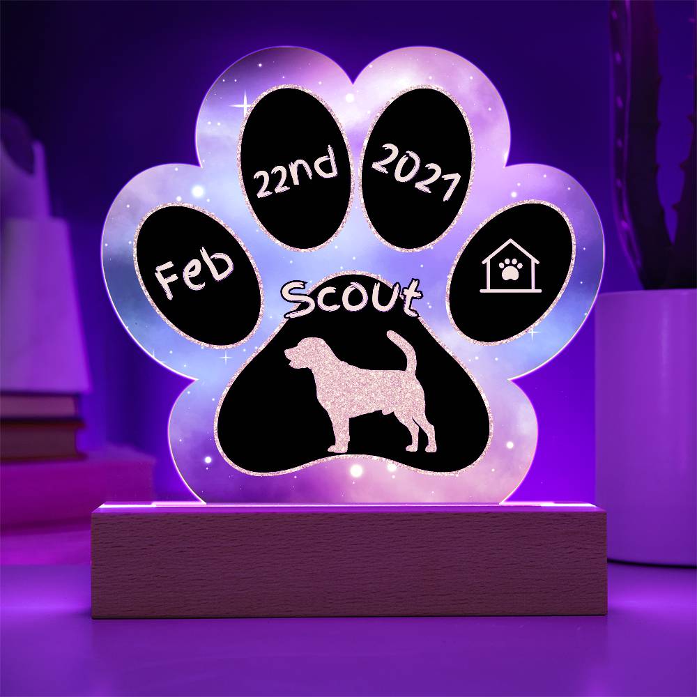 7" Acrylic Paw Print Plaque - Beagle Personalized Dog Gotcha Day Gift - Doggie Welcome Home Present