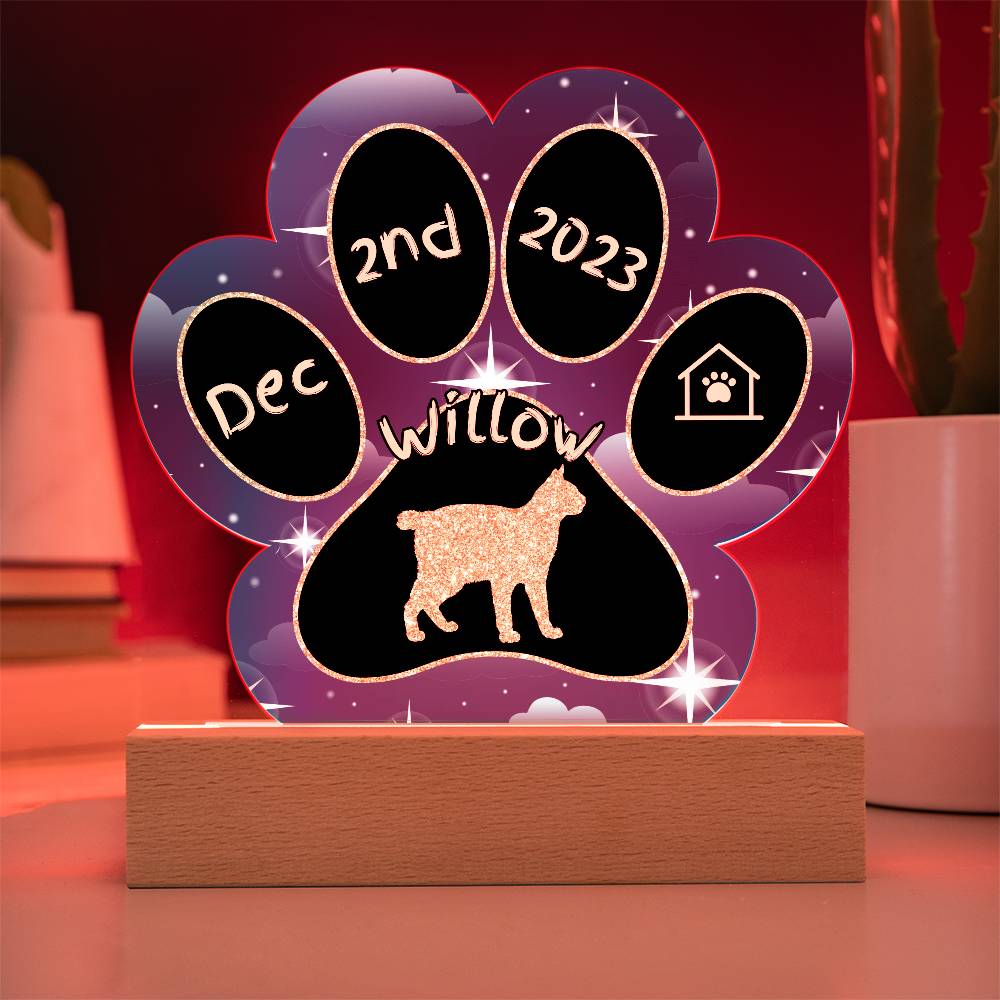 Toybob cat 7 inch personalized acrylic Gotcha Day paw print plaque