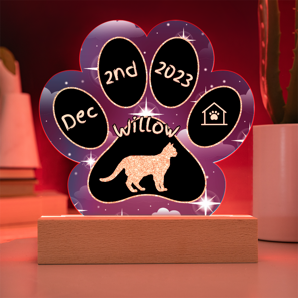 Raas cat 7 inch Gotcha Day paw print plaque acrylic personalized