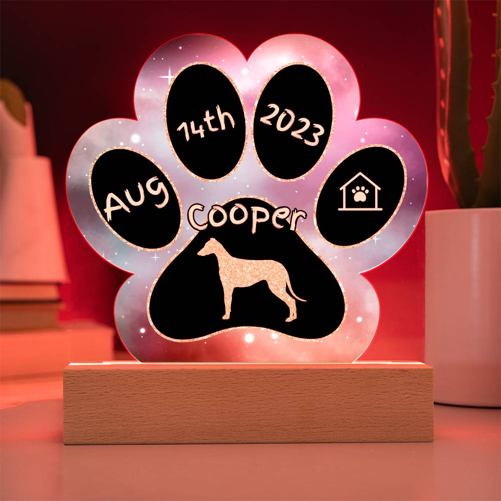 Greyhound - Personalized Dog Gotcha Day 7" Acrylic Paw Print Plaque