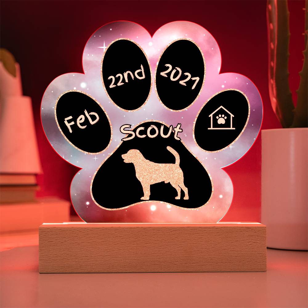 7" Acrylic Paw Print Plaque - Beagle Personalized Dog Gotcha Day Gift - Doggie Welcome Home Present