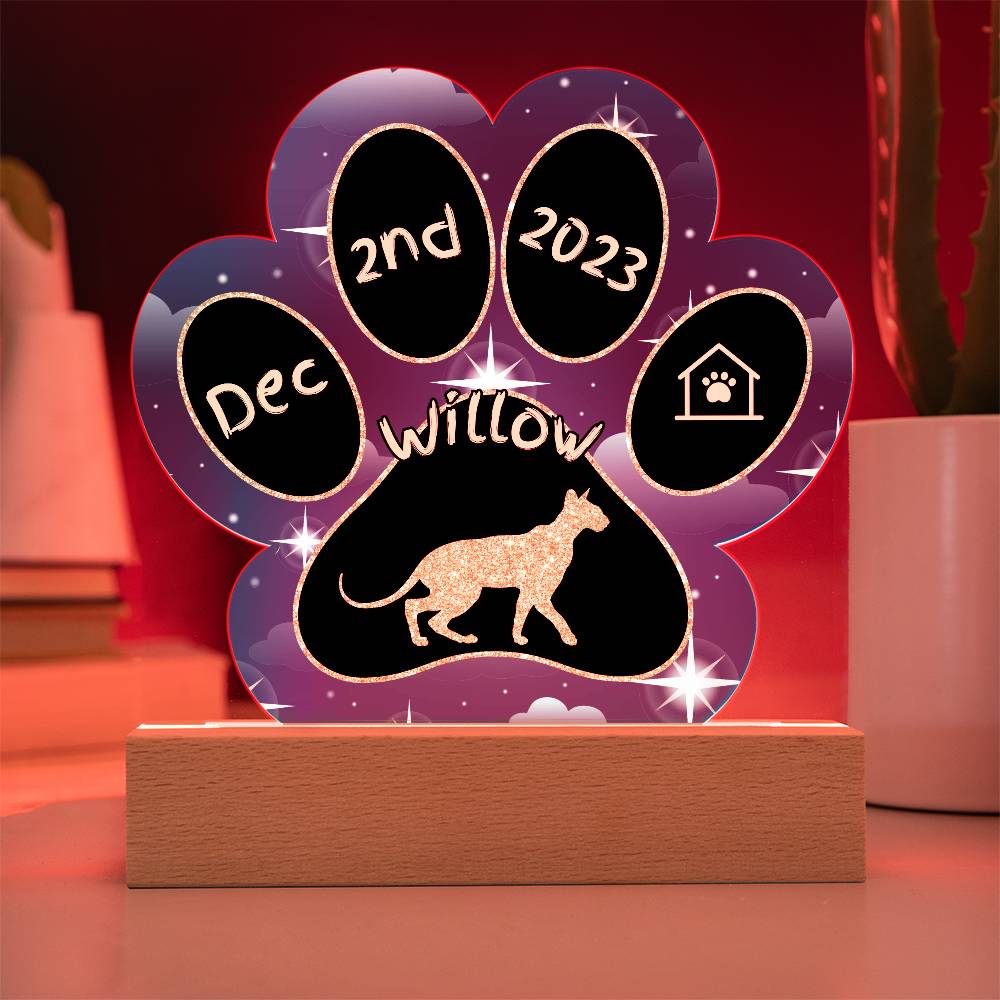 Peterbald cat personalized 7 inch Gotcha Day paw print acrylic plaque
