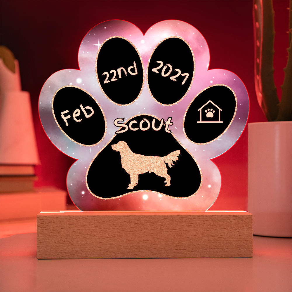 Golden Retriever - Personalized Dog Gotcha Day 7" Acrylic Paw Print Plaque