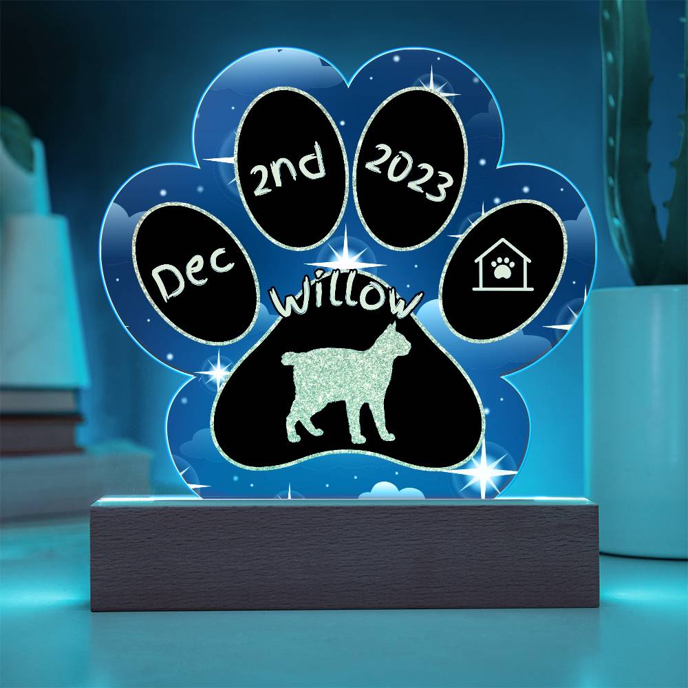 Toybob cat 7 inch personalized acrylic Gotcha Day paw print plaque