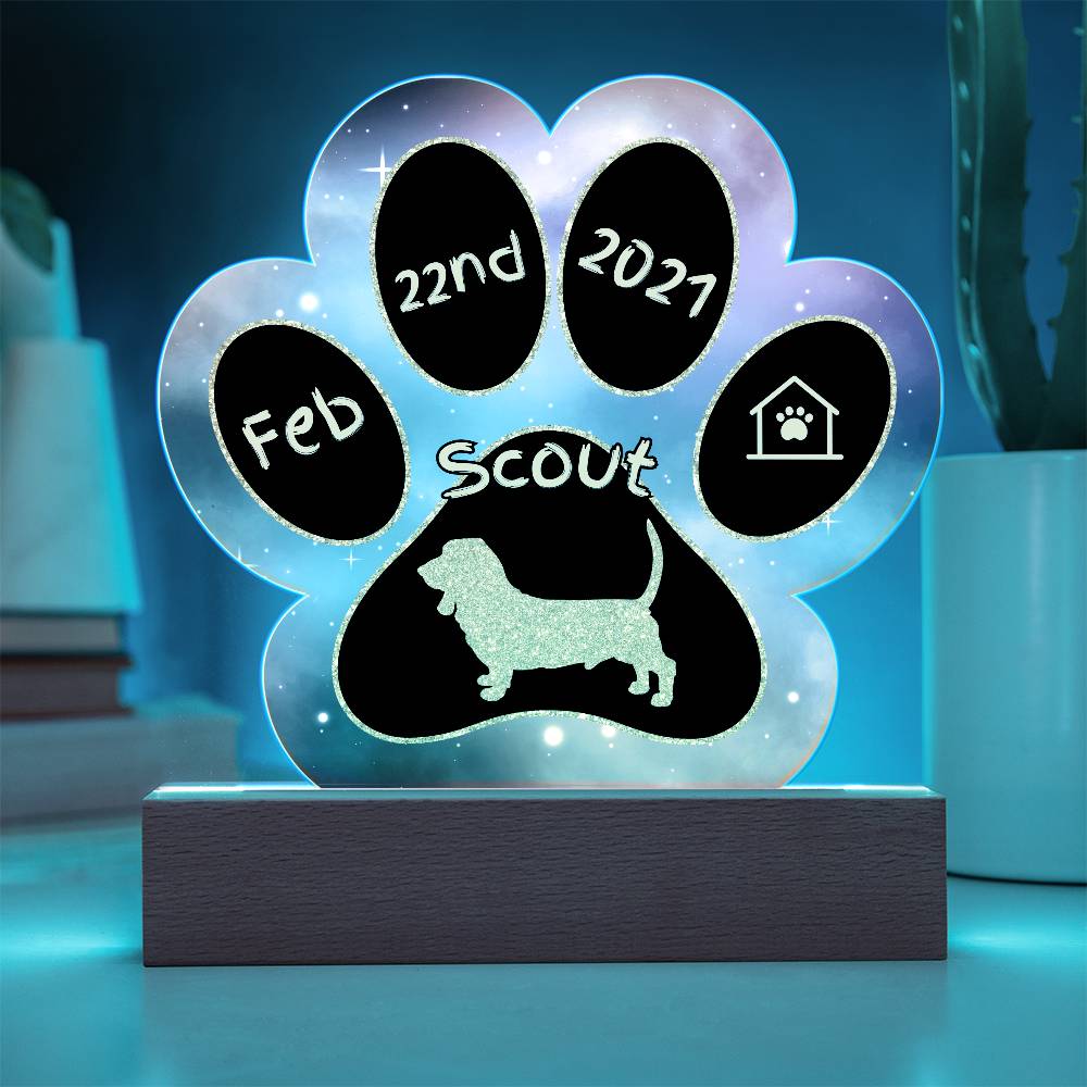 Basset Hound - Personalized Dog Gotcha Day 7" Acrylic Paw Print Plaque