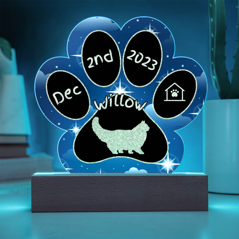 Persian cat 7 inch Gotcha Day plaque with custom acrylic paw print