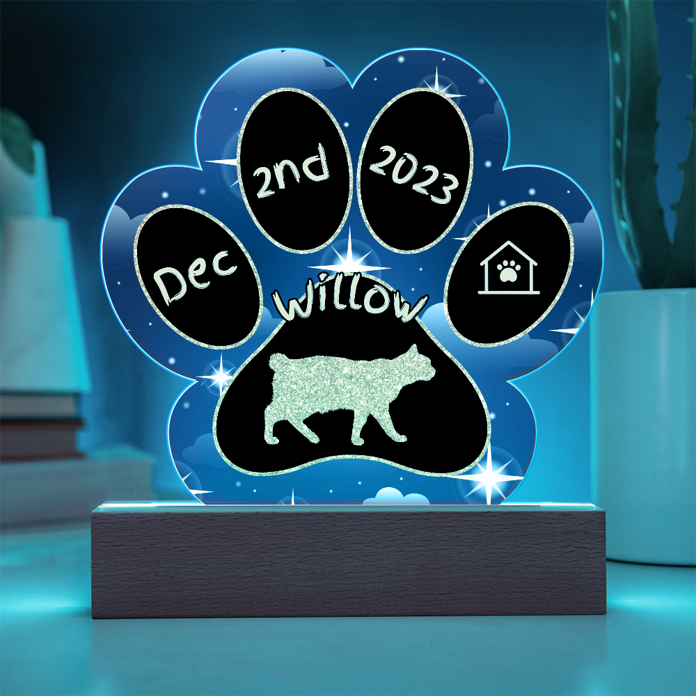 Manx cat 7 inch acrylic paw print plaque for Gotcha Day personalized