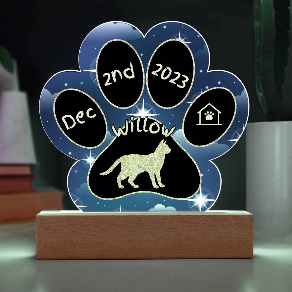 Suphalak cat 7 inch acrylic Gotcha Day plaque with custom paw print