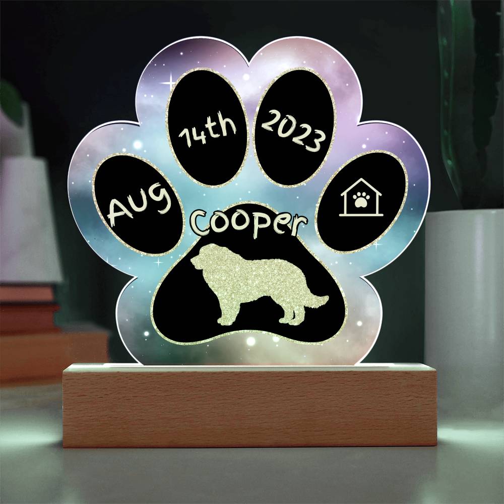 Great Pyrenees - Personalized Dog Gotcha Day 7" Acrylic Paw Print Plaque