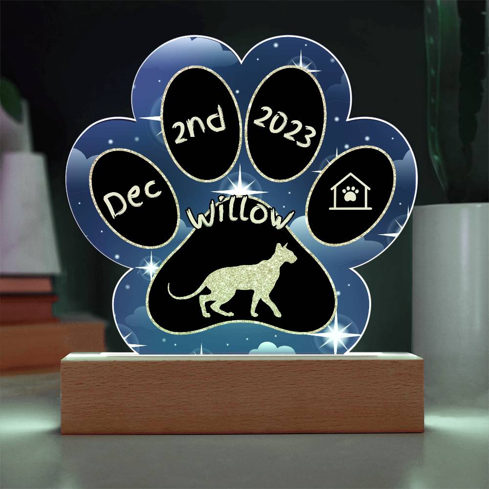 Peterbald cat personalized 7 inch Gotcha Day paw print acrylic plaque