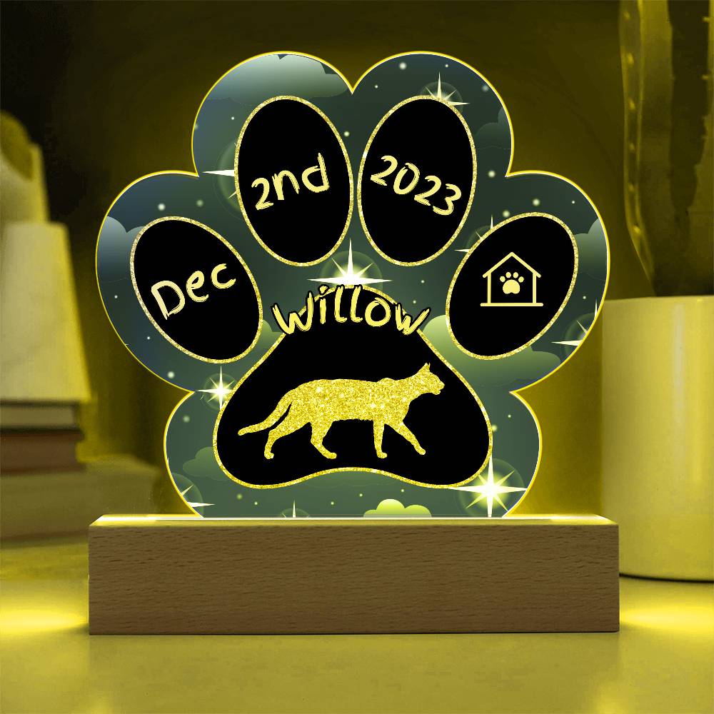Savannah cat 7 inch personalized Gotcha Day paw print acrylic plaque