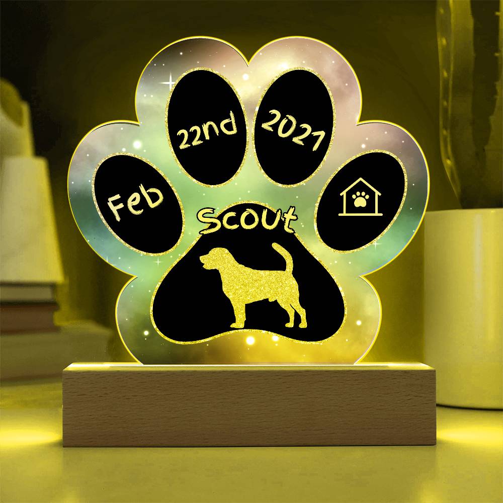 7" Acrylic Paw Print Plaque - Beagle Personalized Dog Gotcha Day Gift - Doggie Welcome Home Present