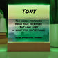 Heartfelt plaque with “The World May Never Know Your Sacrifices,” custom father gift made of clear acrylic.