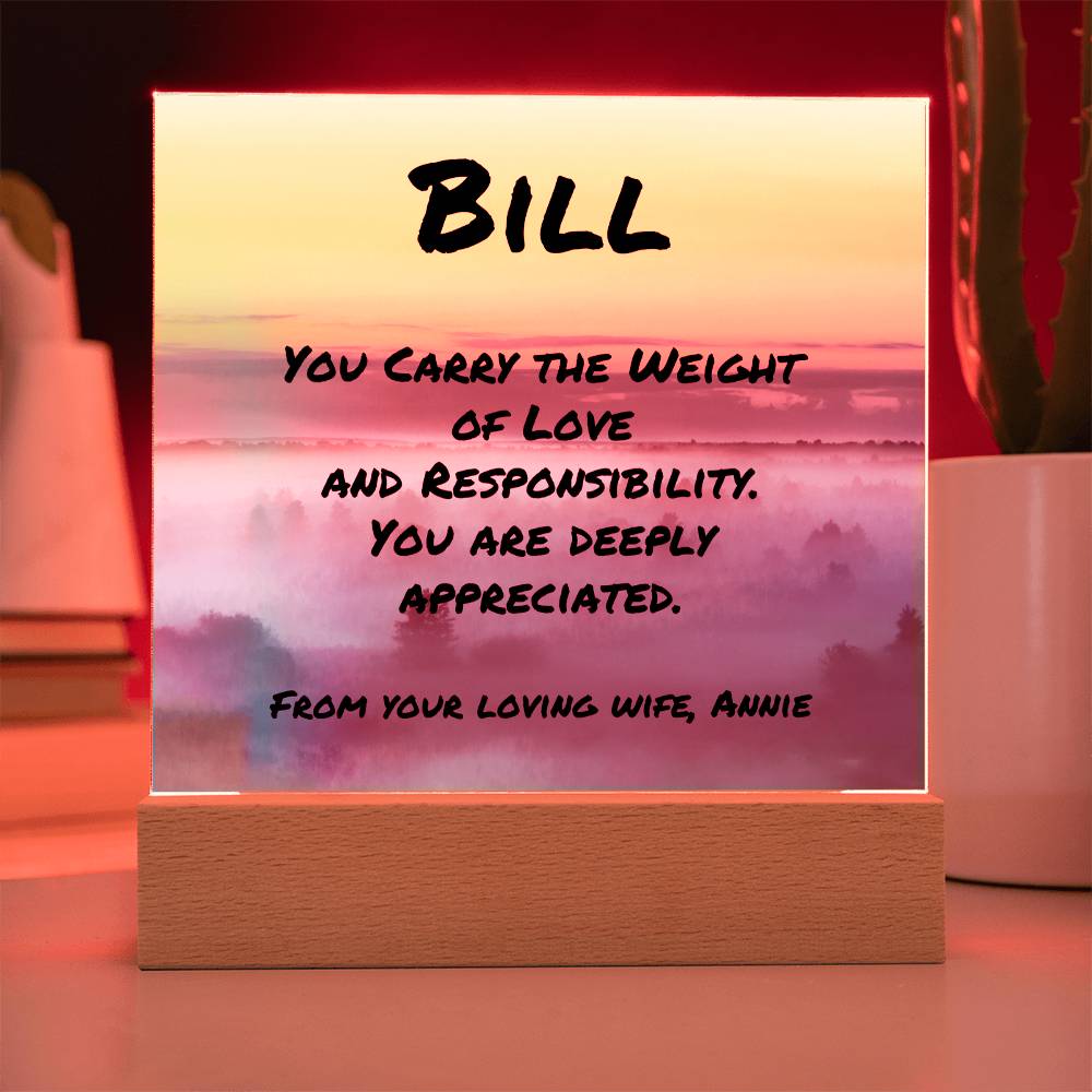 Mental health acrylic plaque with “You Carry the Weight,” custom support gift for dads or partners.