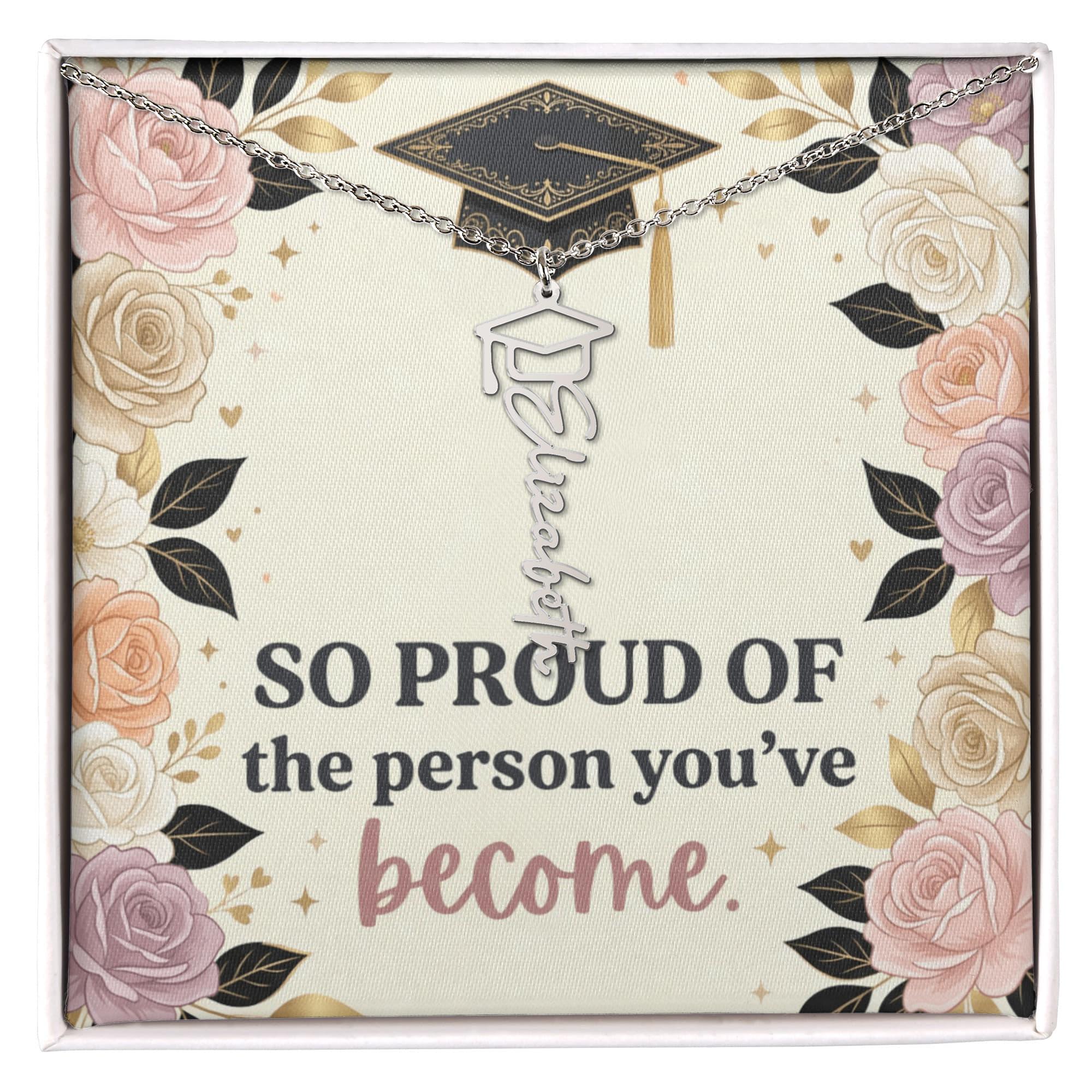 Shop our premium so proud of the person youve become graduation cap name necklace from MySisterIsASurvivor.
