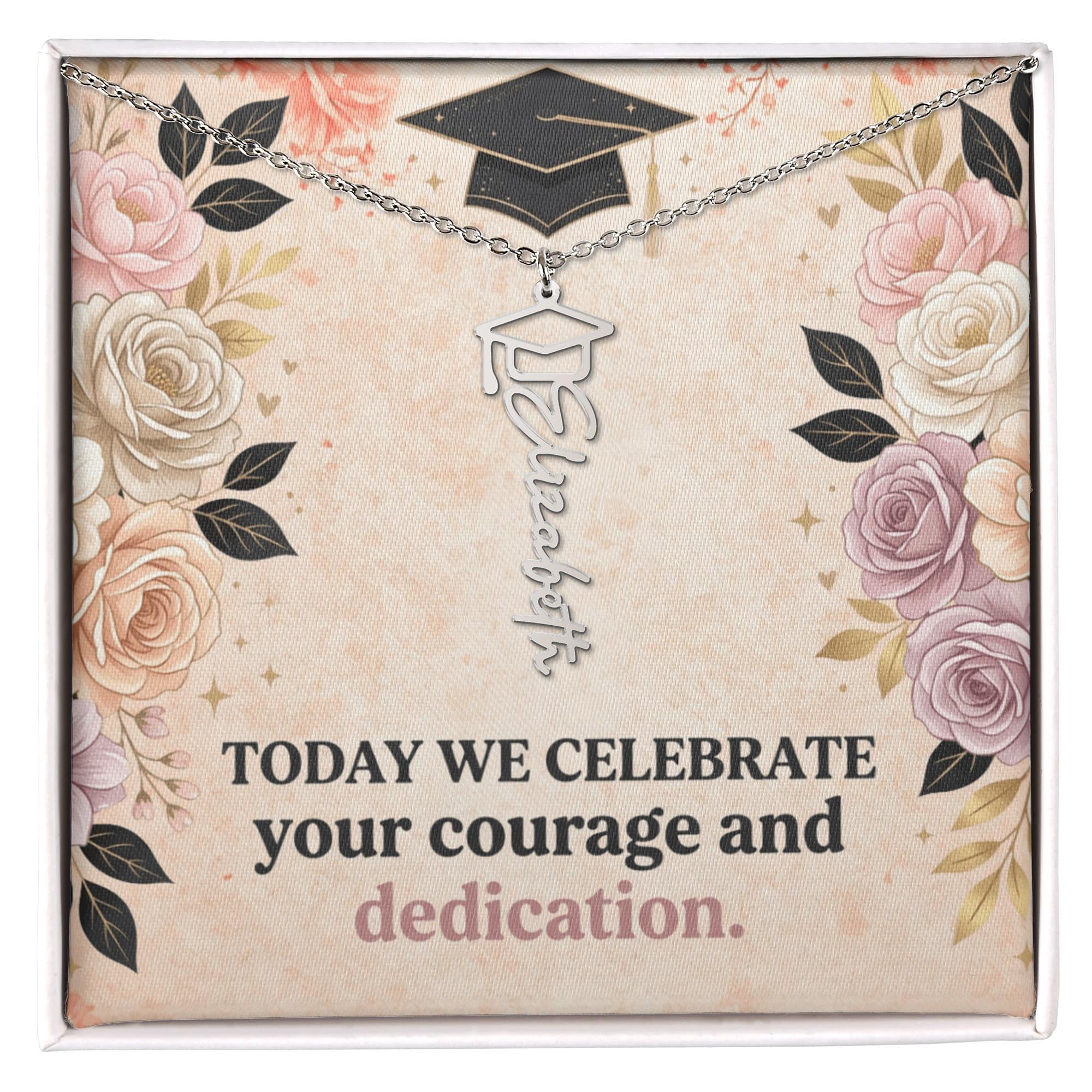Shop our premium today we celebrate your courage and dedication graduation cap name necklace from MySisterIsASurvivor.