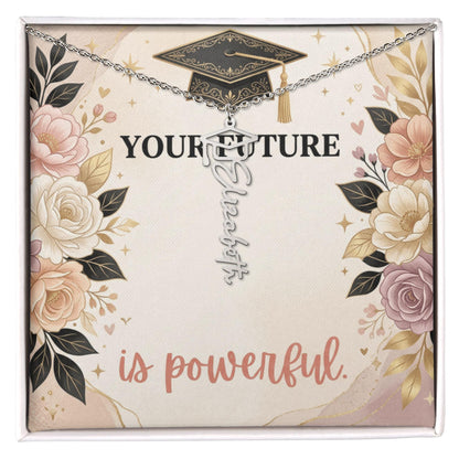 Shop our your future is powerful graduation cap name necklace featuring the Polished Stainless Steel style option from MySisterIsASurvivor.