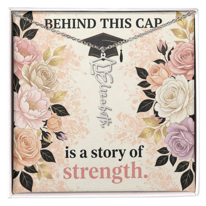 Shop our behind this cap is a story of strength graduation cap name necklace featuring the Polished Stainless Steel style option from MySisterIsASurvivor.