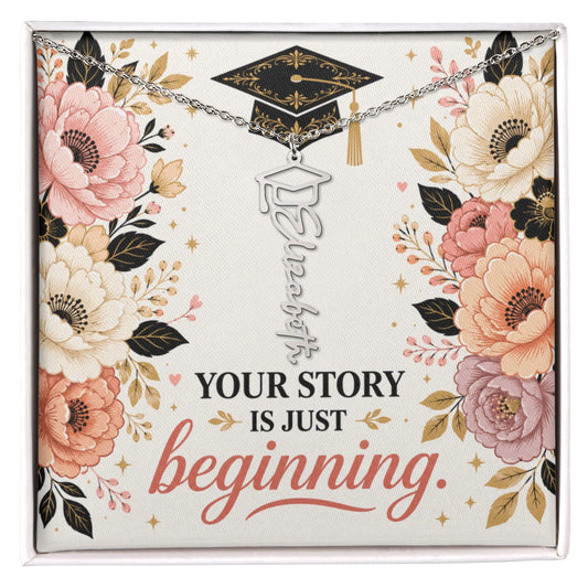 Shop our your story is just beginning graduation cap name necklace featuring the Polished Stainless Steel style option from MySisterIsASurvivor.