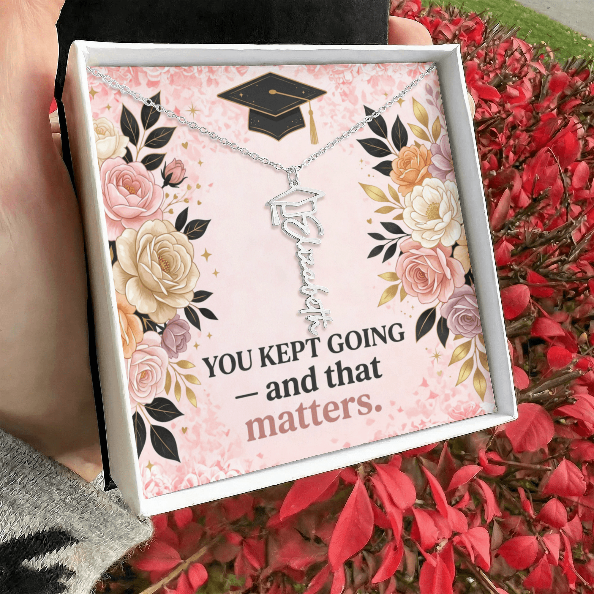 Shop our premium you kept going and that matters graduation cap name necklace from MySisterIsASurvivor.