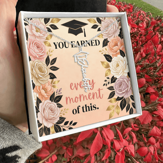 Shop our you earned every moment of this graduation cap name necklace featuring the Polished Stainless Steel style option from MySisterIsASurvivor.