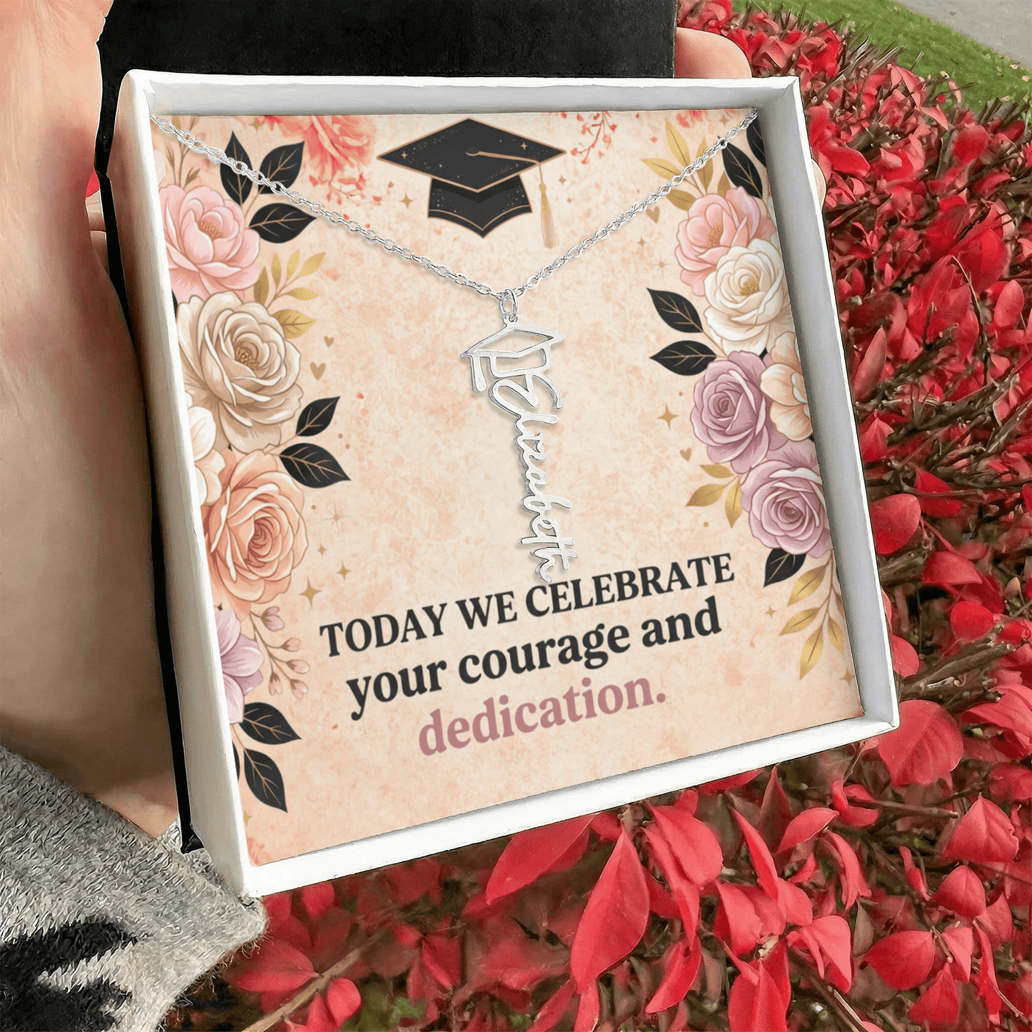 Shop our premium today we celebrate your courage and dedication graduation cap name necklace from MySisterIsASurvivor.