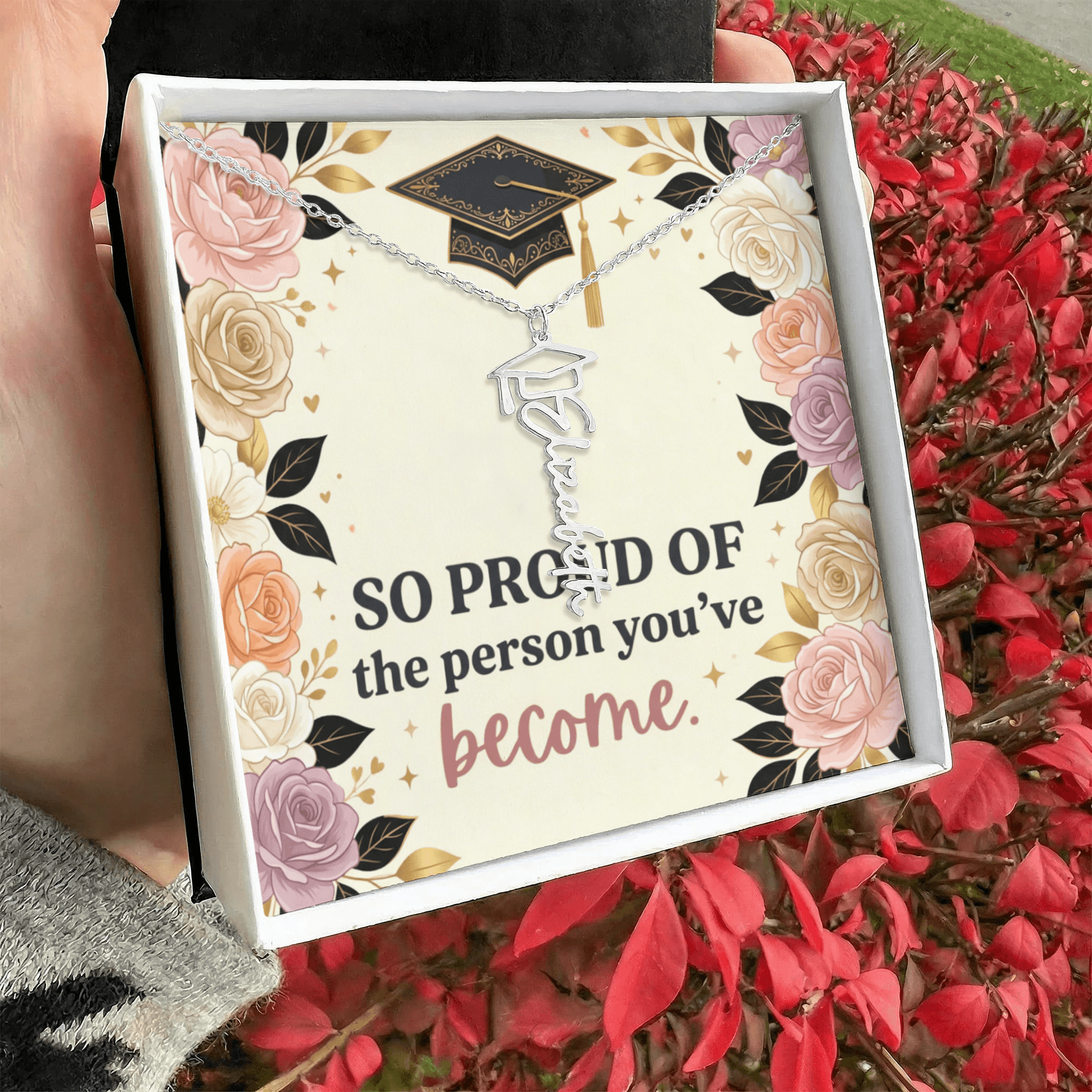 Shop our premium so proud of the person youve become graduation cap name necklace from MySisterIsASurvivor.