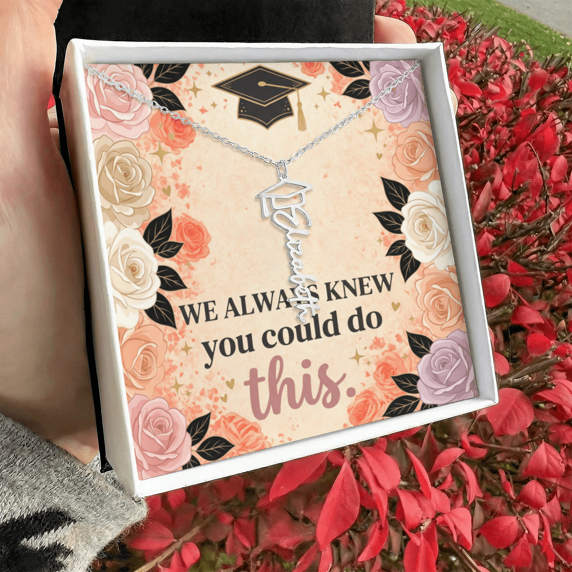 Shop our premium we always knew you could do this graduation cap name necklace from MySisterIsASurvivor.
