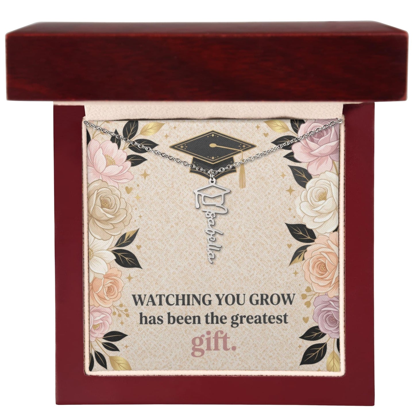 Shop our watching you grow has been the greatest gift graduation cap name necklace featuring the 18k Yellow Gold Finish style option from MySisterIsASurvivor.