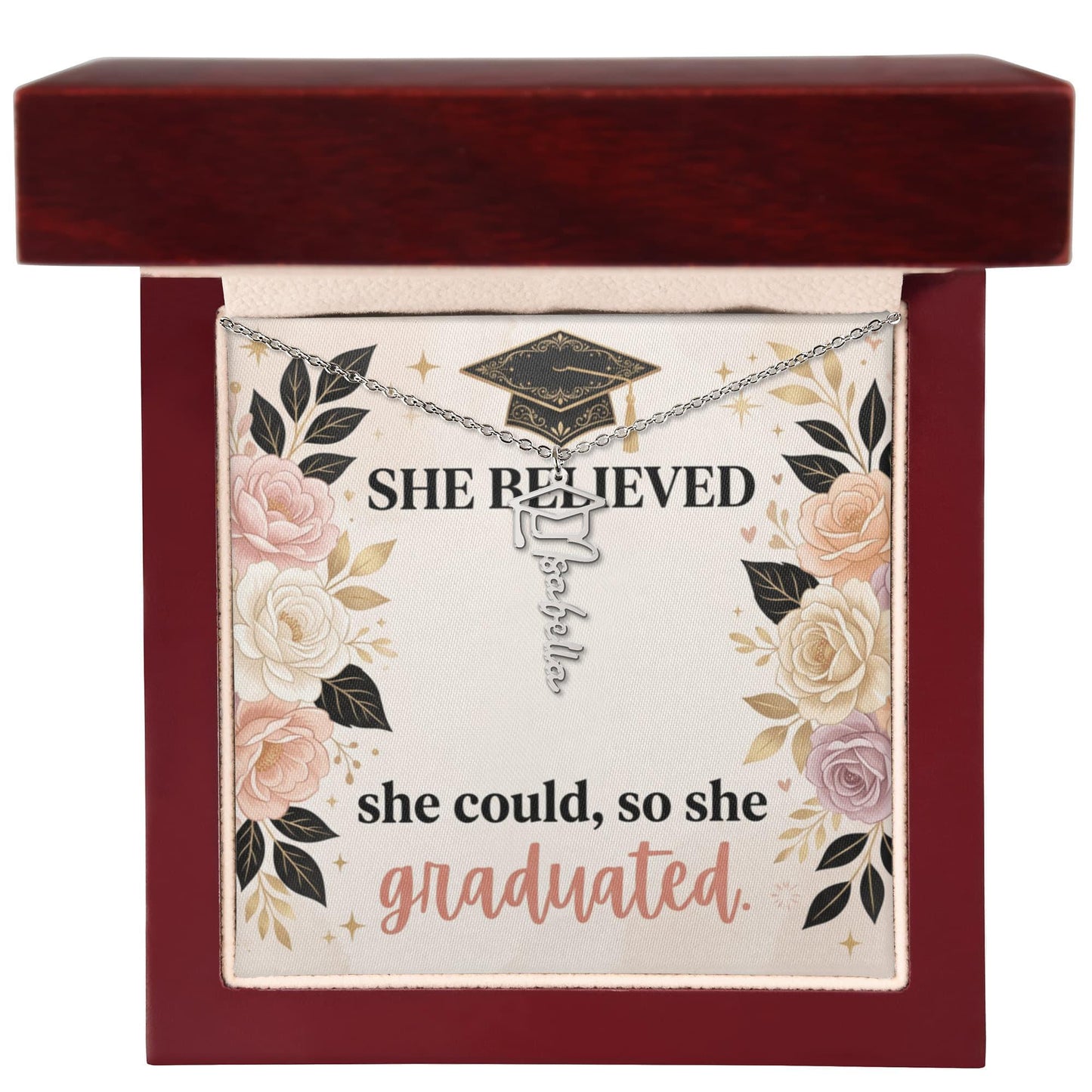 Shop our premium she believed she could so she graduated graduation cap name necklace from MySisterIsASurvivor.