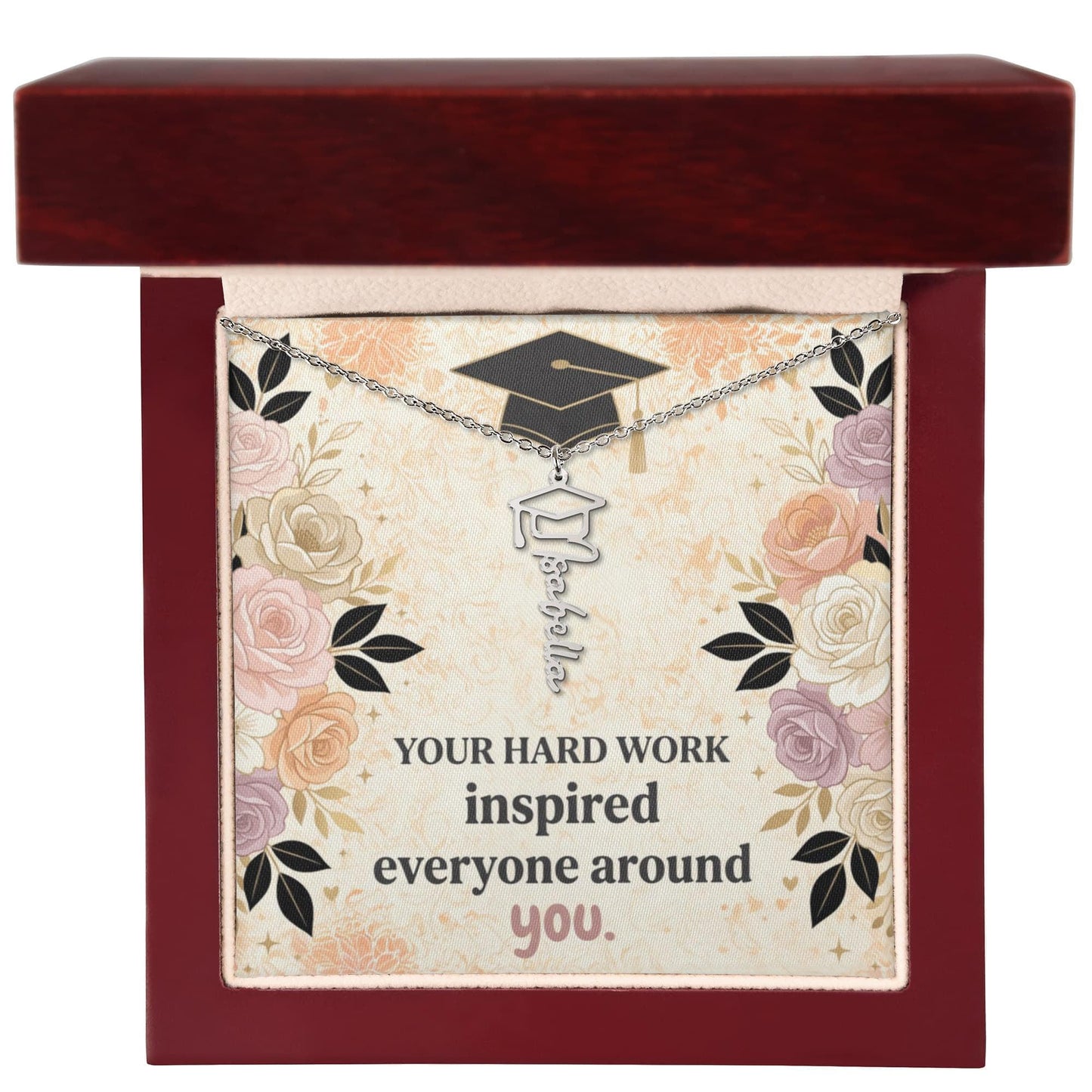 Shop our your hard work inspired everyone around you graduation cap name necklace featuring the 18k Yellow Gold Finish style option from MySisterIsASurvivor.