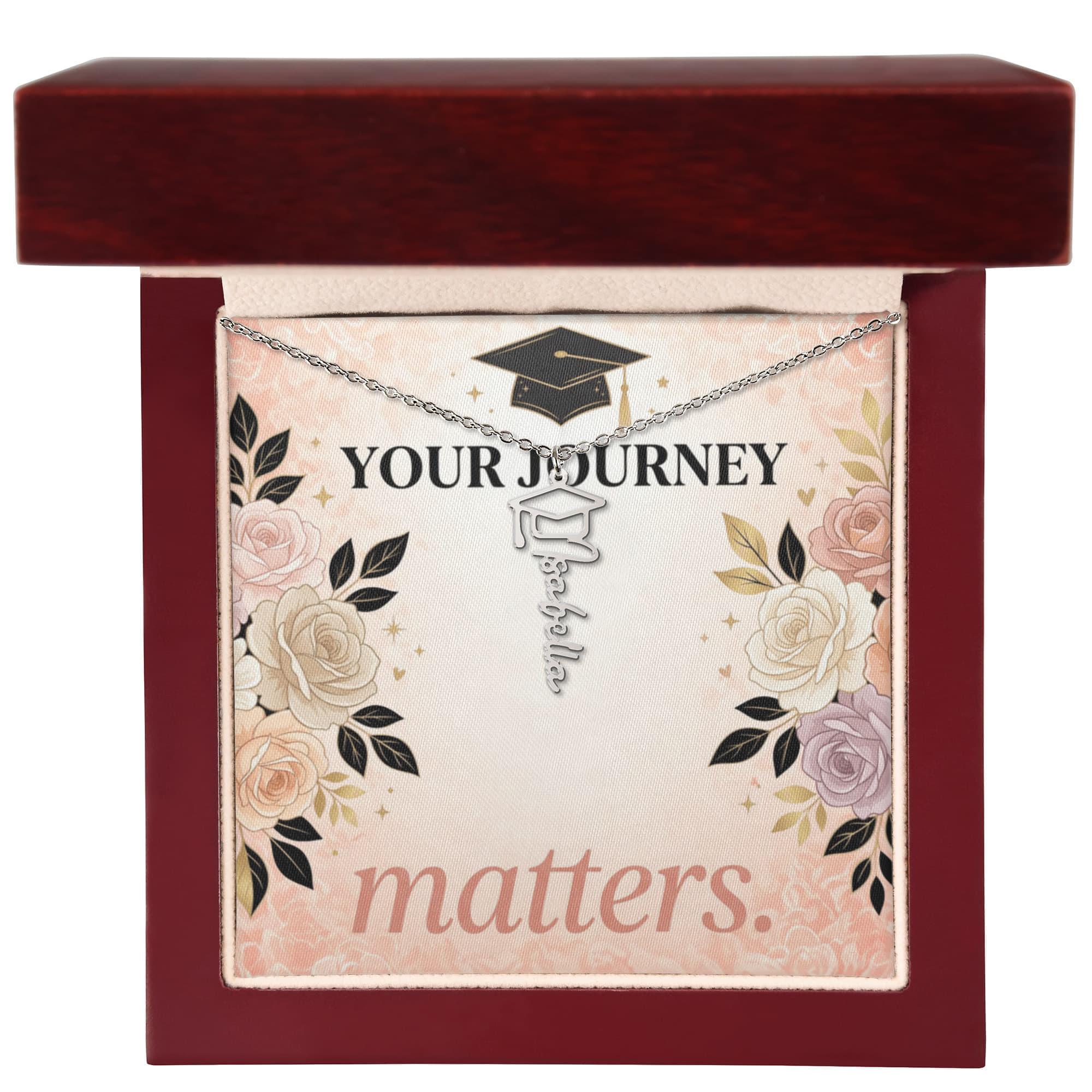 Shop our premium your journey matters graduation cap name necklace from MySisterIsASurvivor.