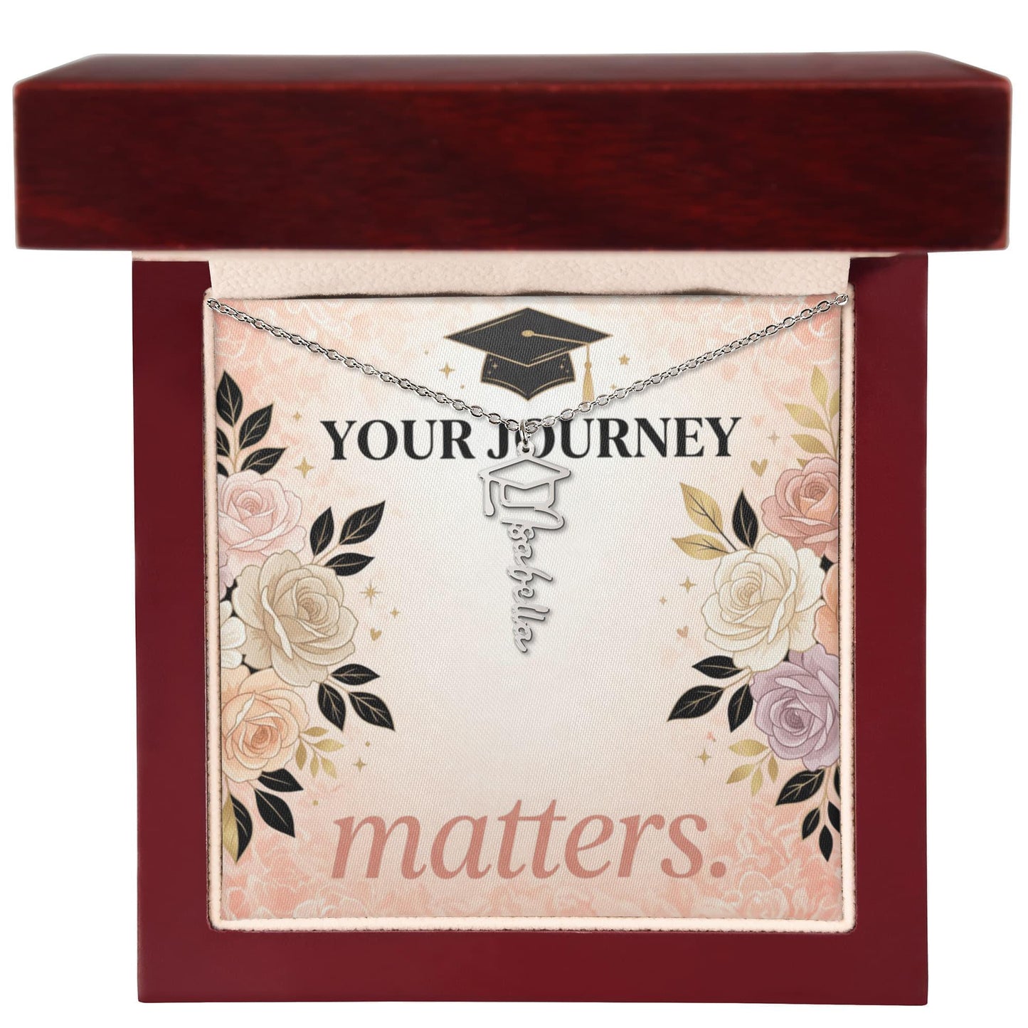 Shop our premium your journey matters graduation cap name necklace from MySisterIsASurvivor.