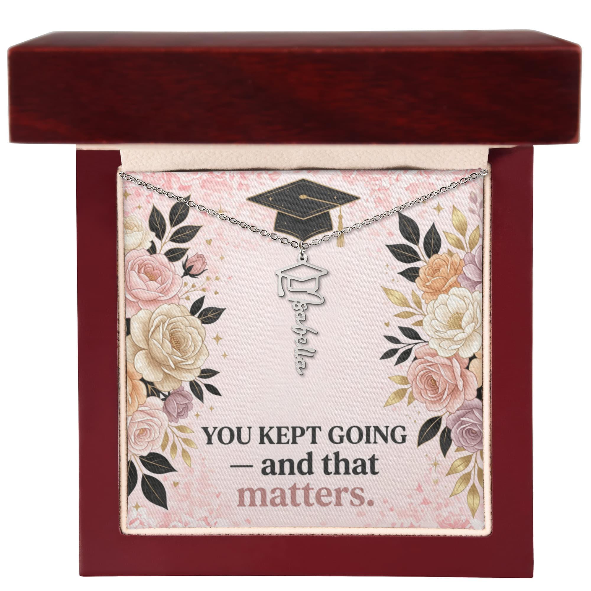 Shop our you kept going and that matters graduation cap name necklace featuring the 18k Yellow Gold Finish style option from MySisterIsASurvivor.